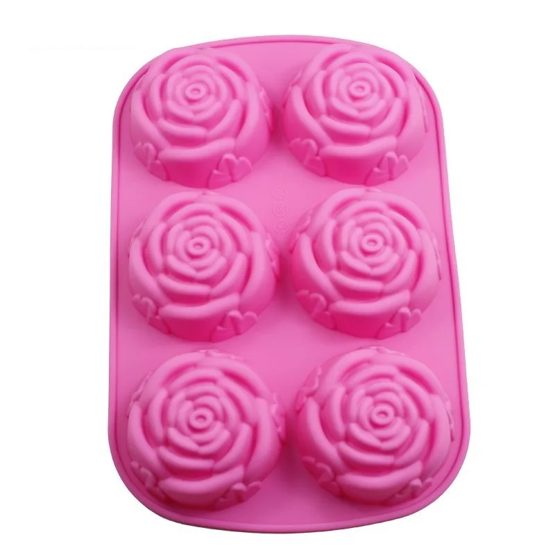 Custom shaped flower baking chocolate mould reusable durable 6 cavities soft silicone rose soap mold