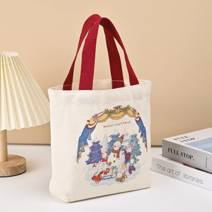 Off-the-shelf canvas bag can be customized pattern single shoulder shopping cotton bag Christmas gift hand canvas bag