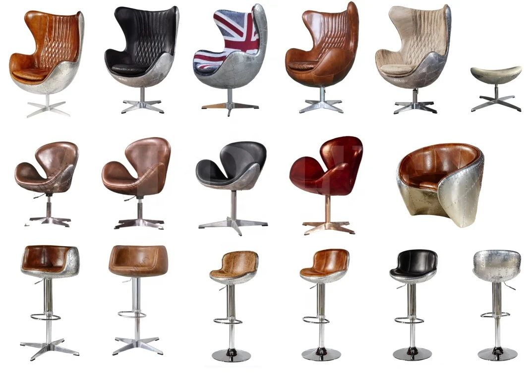 AIRFFY Retro Brown Arne Jacobsen Night Club Chairs Leather Swivel Leisure Chairs Lounge Vintage Aviator Leather Club Chair