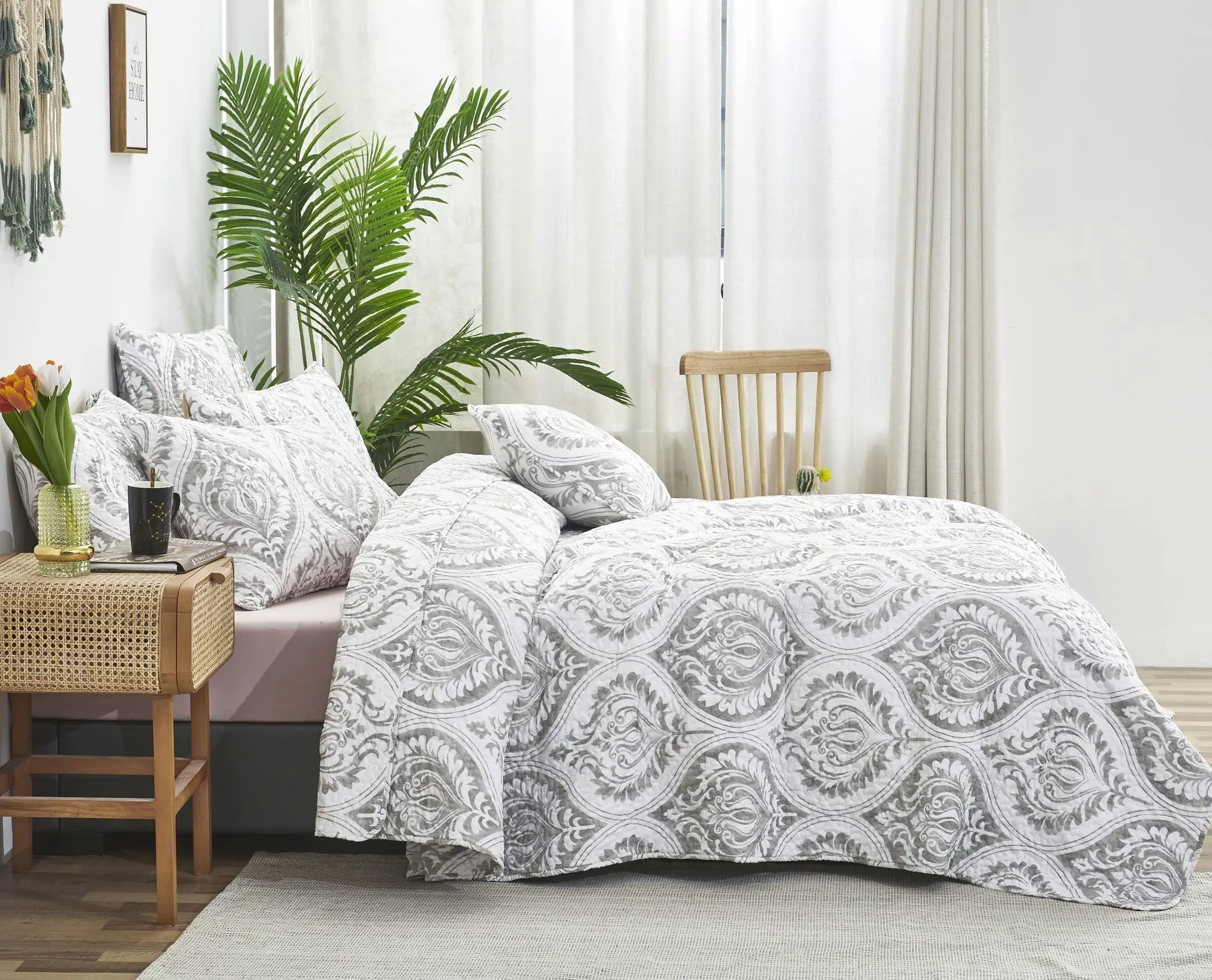 Modern Style Quilt Sets Moonlight Spot Heather Grey Victorian Era Quilted Bed Covers Double sided Pattern Quilt Bedspread Set