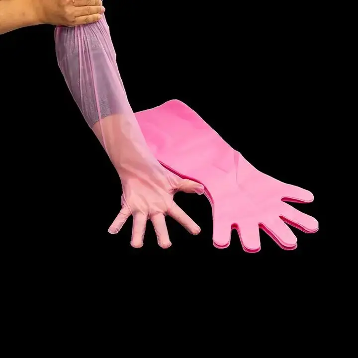 Clear Elbow-Length Disposable Full-Arm Protective Gloves with Extended Sleeve for Enhanced Shoulder Coverage