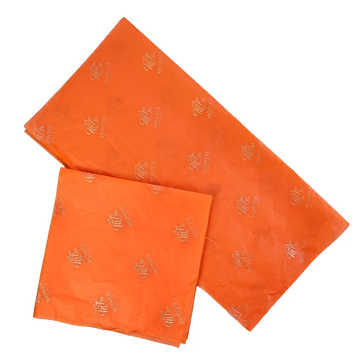 Customised silver Logo orange Packaging Paper Tissue Wrapping Paper For Products Packaging Clothes Wrap Tissue Paper