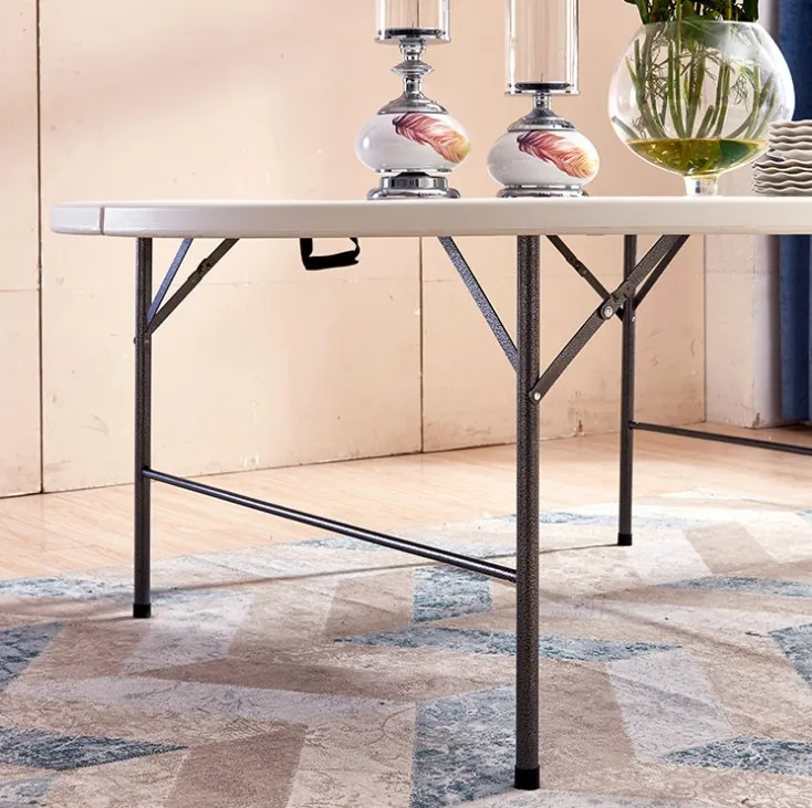 Folding Plastic top metal base big round outdoor table plastic tables and chairs