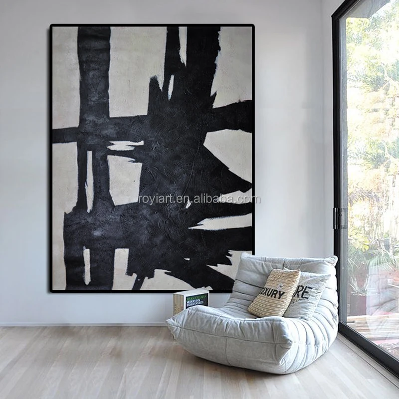 Amazon Top Seller Black and White Modern Art Contemporary Hand-made Canvas Oil Painting Factory Drop Shipping Ready To Ship