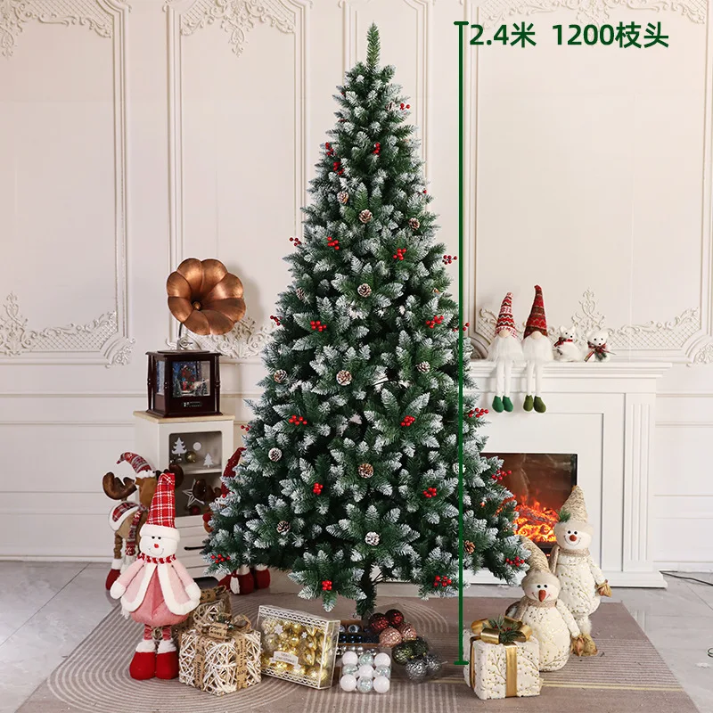 Artificial Flocked Christmas Trees Snowy Pine Cones Red Berries Festival Ornament Outdoor Tree Decoration