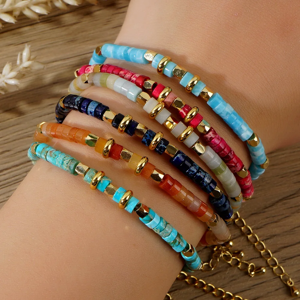 Boho Miyuki Seed Beads Bracelet Natural Imperial Jasper Stone Gold Chain Jewelry Women