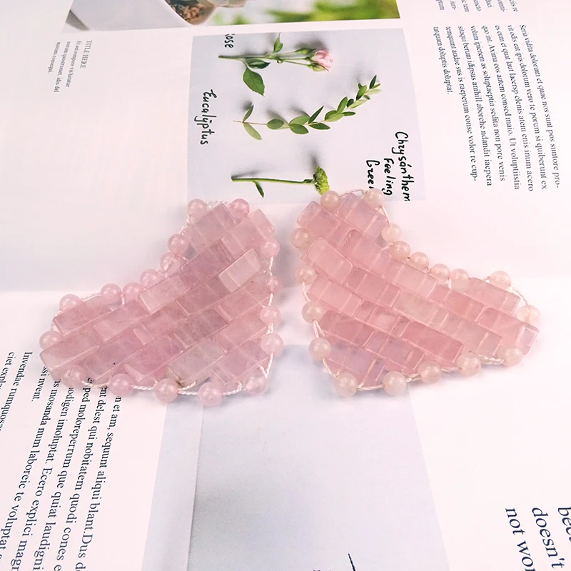 2PCS Rose Quartz Heart-Shaped Eye Mask Crystal Eye Patches Gem Massage Tool for Cold Compression and Swelling