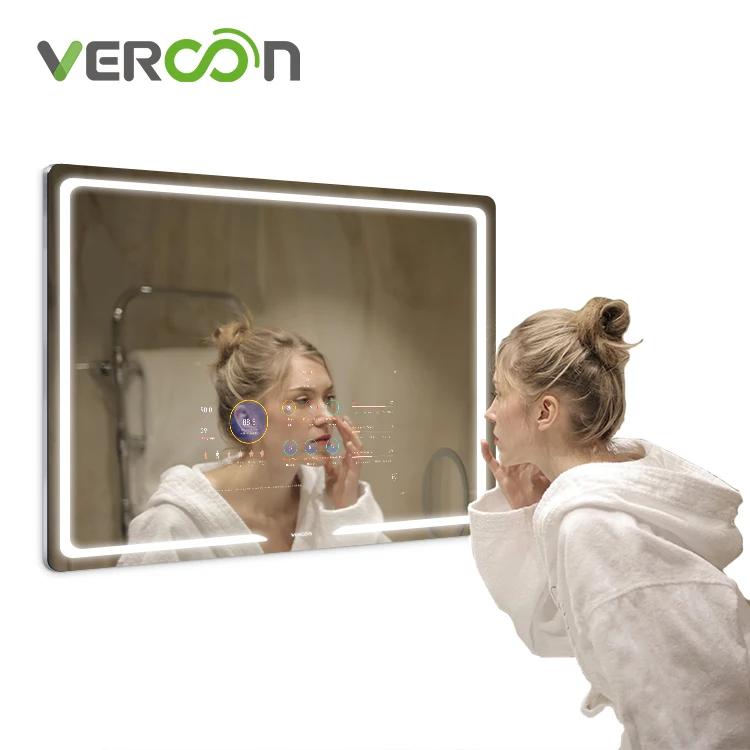 magic mirror touch screen smart led light mirror  smart mirrors with Youtube player music and Amazon