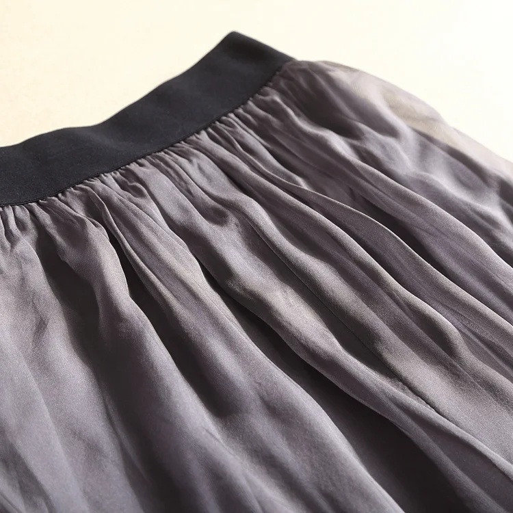 
Bright Silk Skirt Spring Autumn Ladies Long Solid Color Simple Pleated Skirt Long Maxi Elastic Waist skirts 