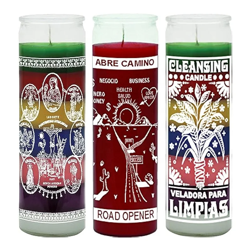 KLS wholesale in glass for sale custom color and label Scented Soy Wax mystical fixed 7 day prayer Religious church candles