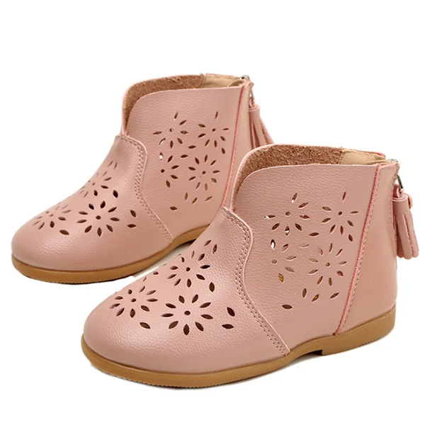 Оптовая продажа новых ретро полых коротких сапог для девочек Нескользящие Повседневные детские сапоги с принтом