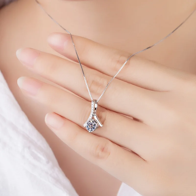 R.GEM. Free Certificate Women Jewelry 925 Silver 18K Platinum Plated Pendant Lab Moissanite Diamond  Necklace for Women