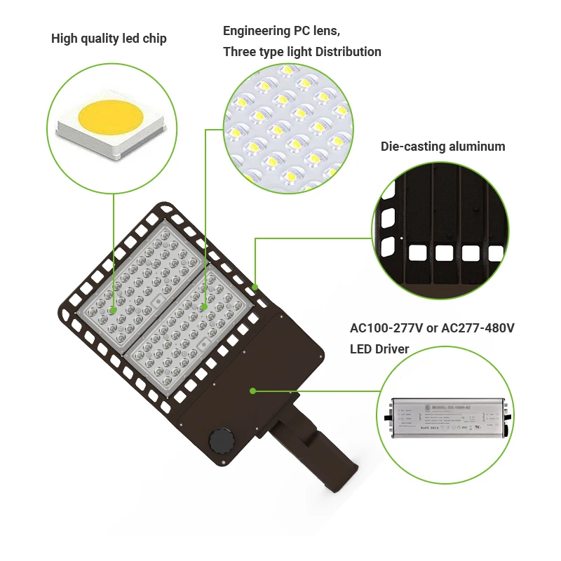 LED Parking Lot and Area Light, 300W 240W 200W 150W 100W Shoebox Light with Photocell, 170LM/W Waterproof IP65  US Stock