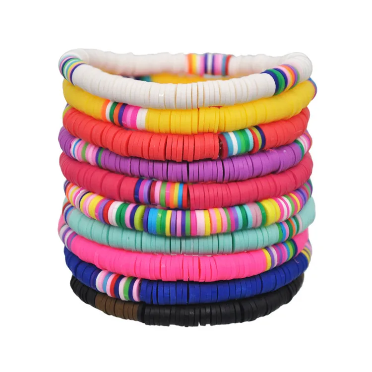 
CLARMER New Beach Bohemia Sweet 6mm Elastic Bracelet Jewelry Colorful Simple Soft Pottery Hand-Woven Bracelet Wholesale 