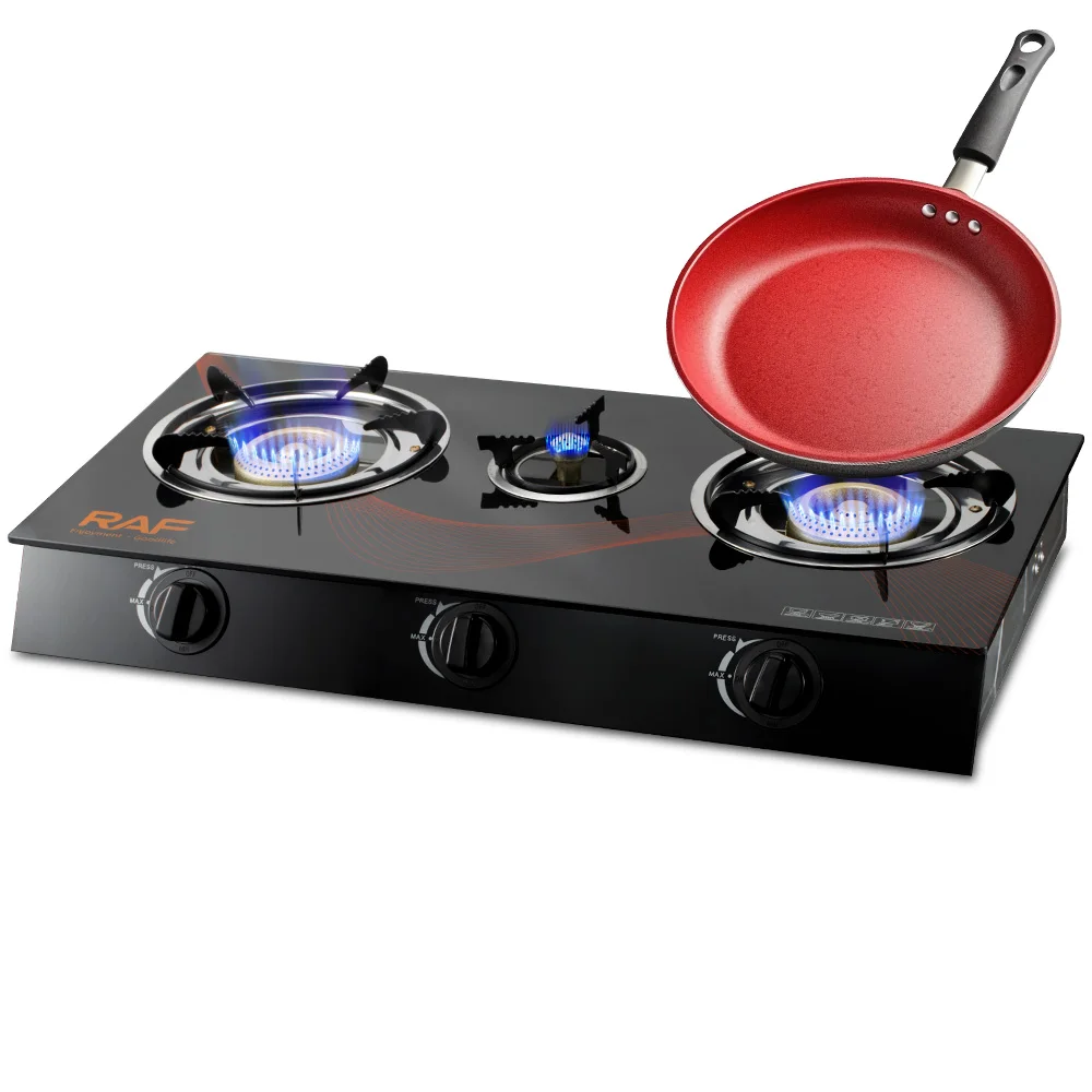 RAF Hot Selling Home Cooking Gas Stove with Electronic Ignition and Flame Failure Protection 3 Burners Portable Gas Burner