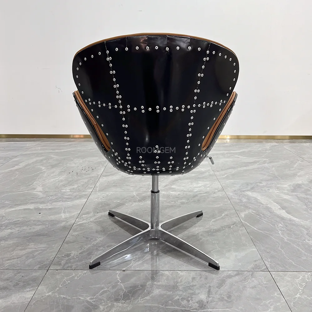 Foshan Aluminum Back Aviator Armrest Design Swivel Leather Living Room Seating Armchairs