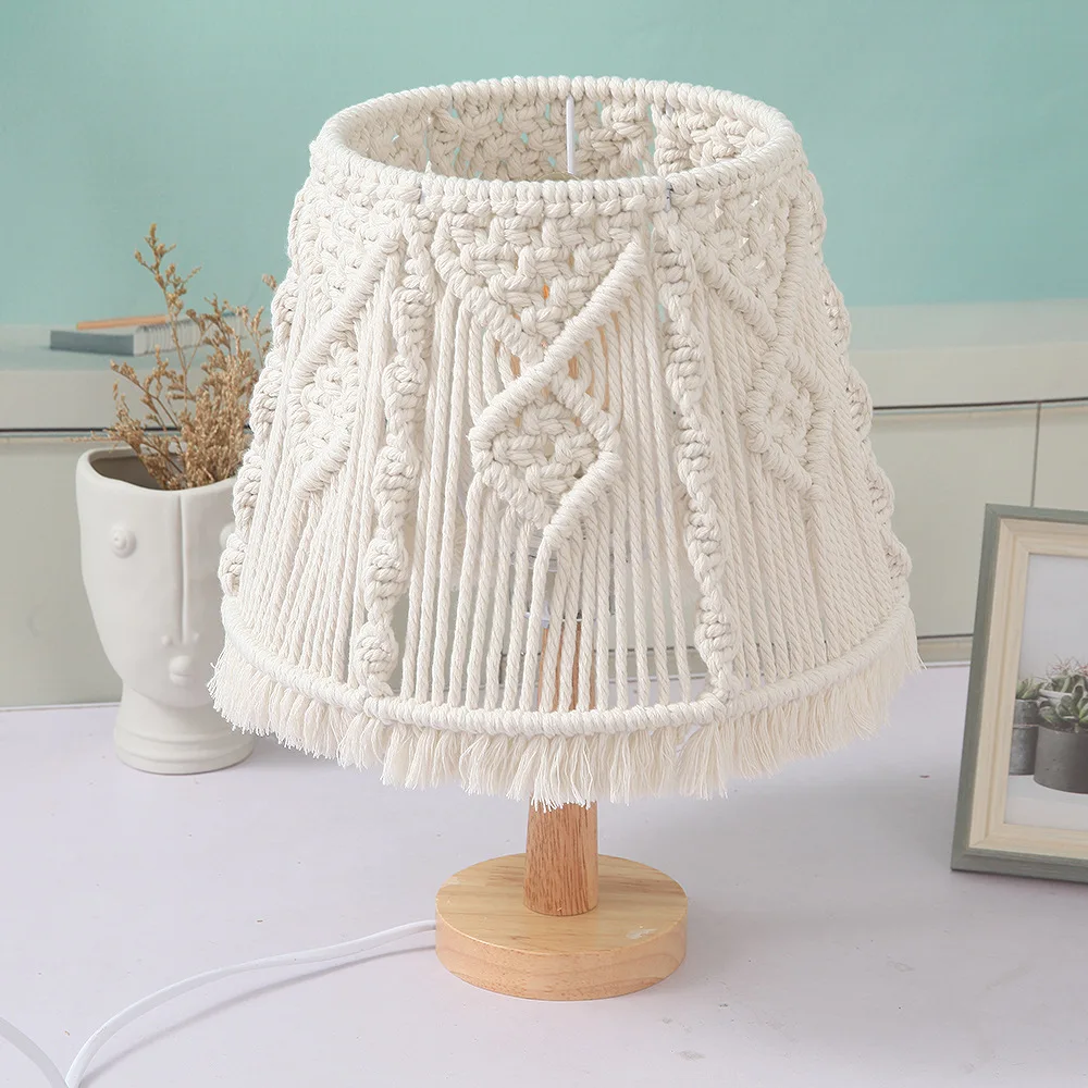 Premium Quality 100%Cotton  Bohemian Style Chandelier Macrame Desk Lamp Nordic Rustic Boho Lamp Shade