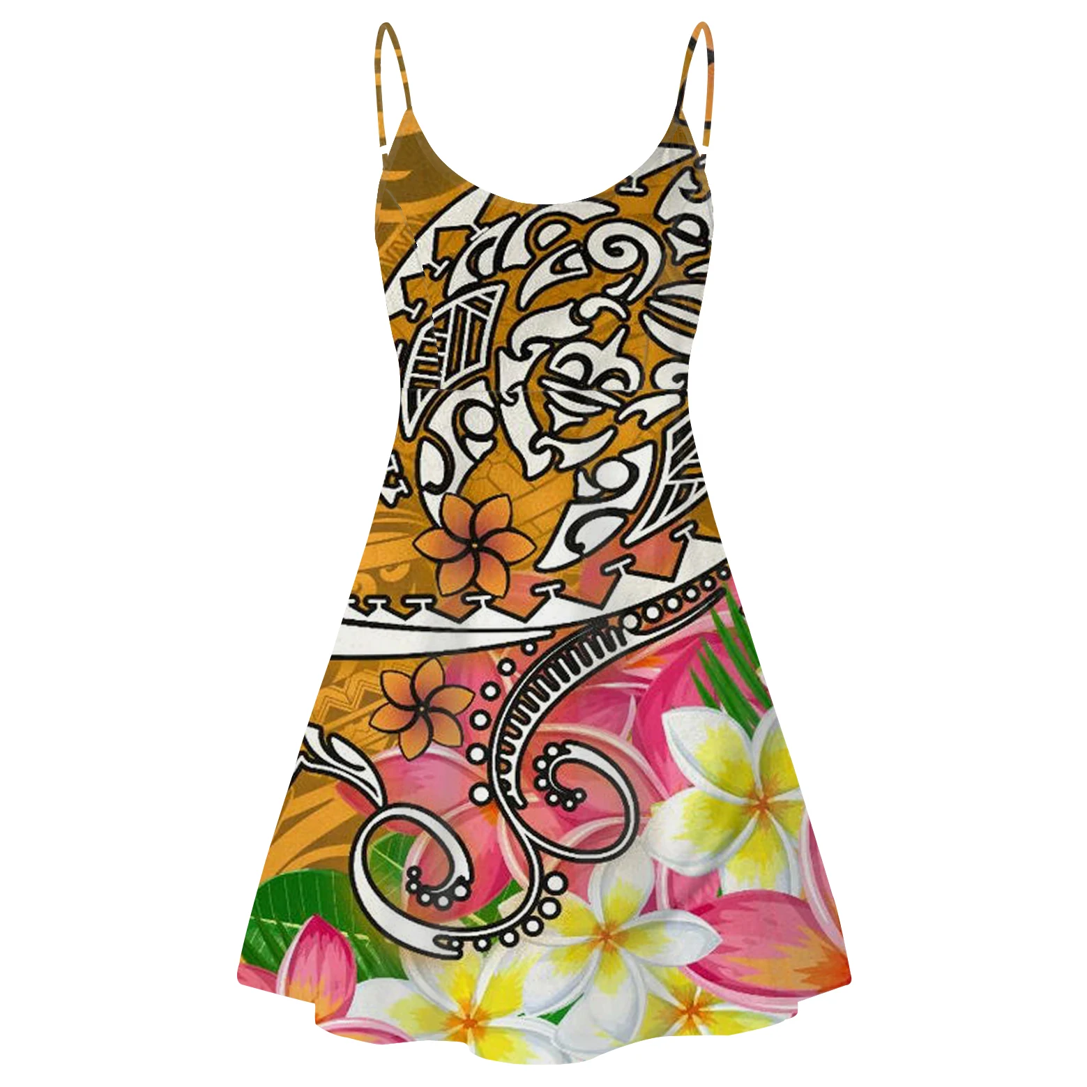 Новинка 2021, элегантные женские платья с Полинезийским племенным принтом, повседневное женское летнее пляжное платье-комбинация с завышенной талией, мини-платье