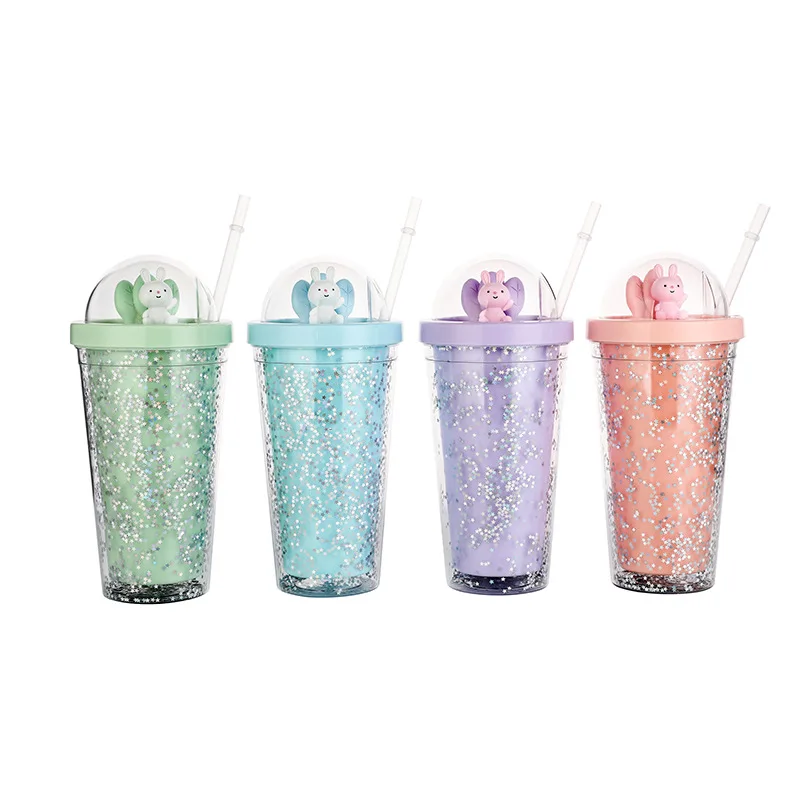 SHUMON Stars Glitter Shiny Clear Tumbler with Straw Bubble Milk Tea Drinking Plastic Cup Sample Available Bottles