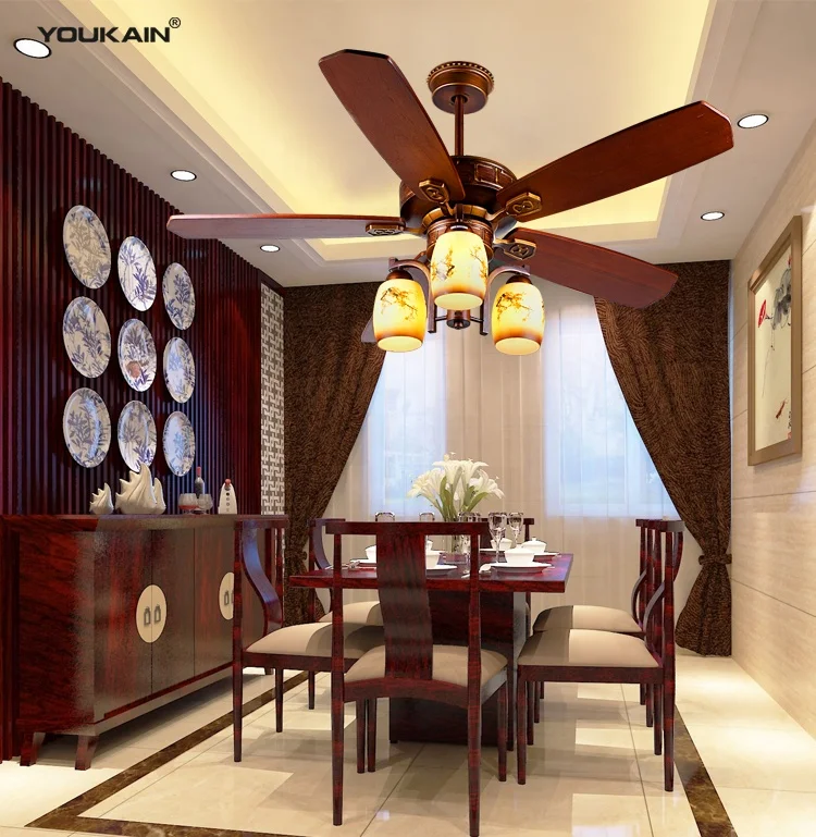 52 inch orient retro style decorative fans flower design glass lamp 5 solid wood blades ceiling fan with light