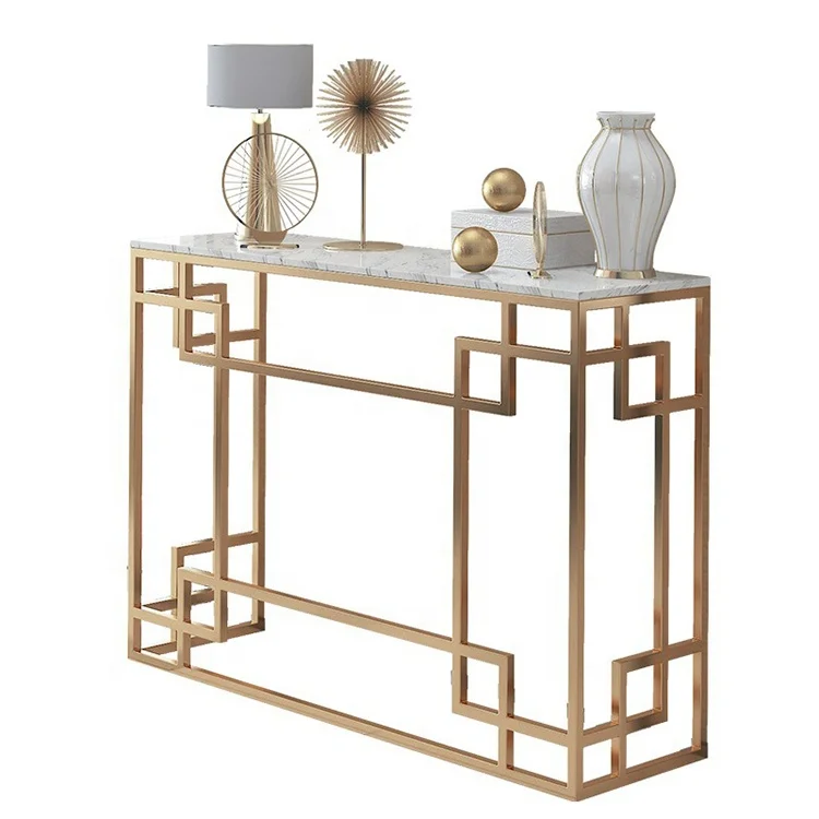 Customized new design furniture living room rectangle side tables gold legs marble top console table modern