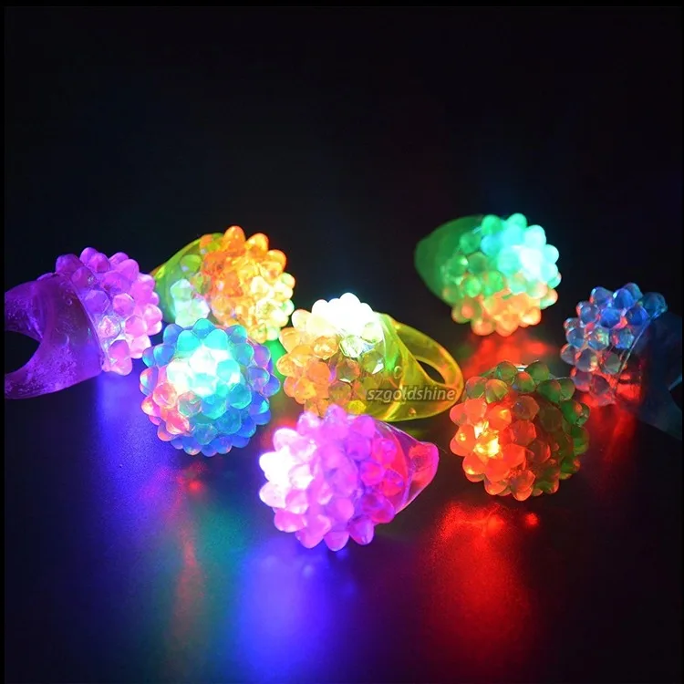 Colorful LED Light-Up Bumpy Jelly Rubber Finger Rings Soft Bubble Party Favors Toys