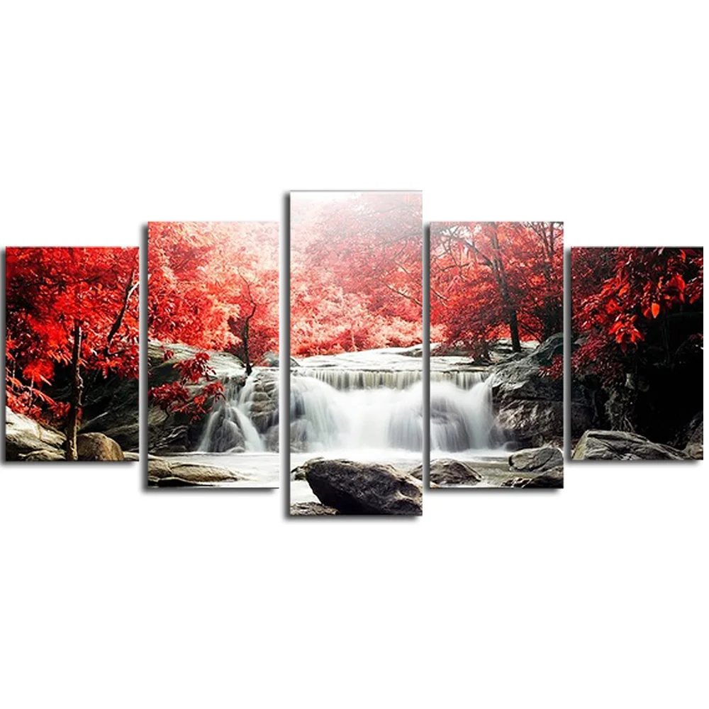 Painting Pictures Modern Decoration Print 5 The Panel Wall Art of Mangroves and Waterfalls on on Canvas Oil Carton Customised