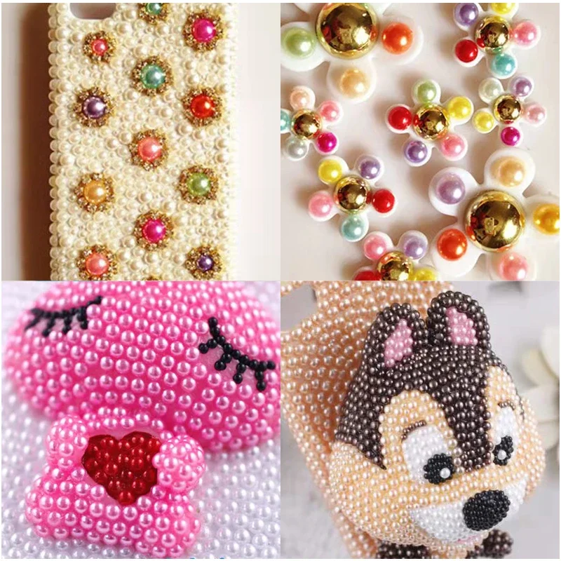 With New Currents Rice White Half Pearl Rhinestones Flat Bottom  Loose Bead DIY Handmade Material ABS Pearls for Decoration