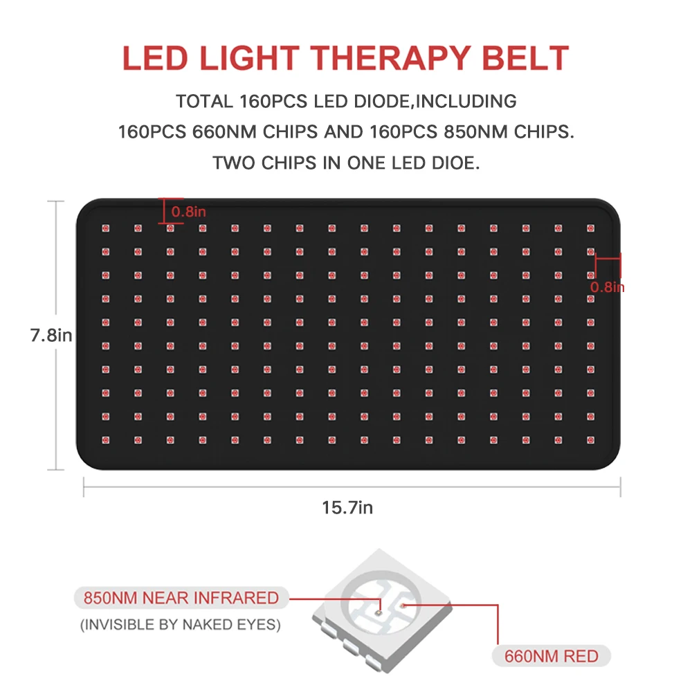 AZURE  Led Large Light Therapy Pain Relief Belts  Red Light Waist Pad 660nm 850nm Slimming Belt