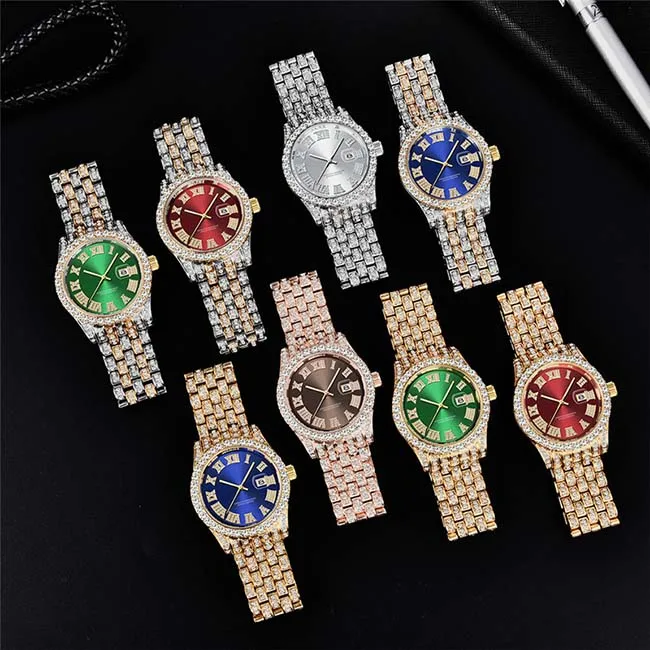 Wholesale Exclusive Steel Branded Cheap Men Fashion Luxury Waterproof Inlaid Diamond Quartz Wrist Watches