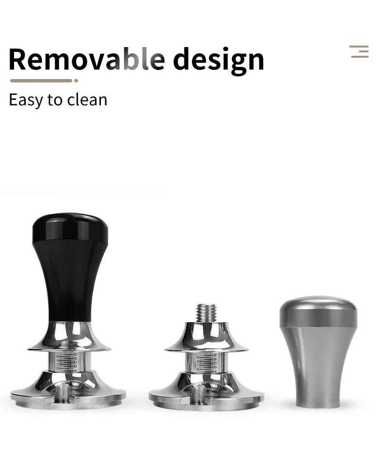 Exquisite Pressure Design Adjustable Depth Metallic Stainliee Steel Black Barista Tools 53.3mm Coffee Tamper