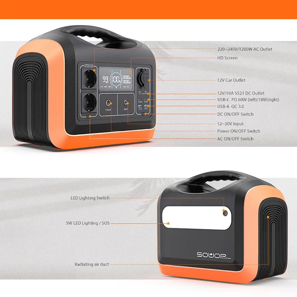 Supply 1200W Tragbare Powerstation LiFePO4 Battery Bank Charge Portable Power Station 1000W Solar Generator Gnrateur Usage Ue