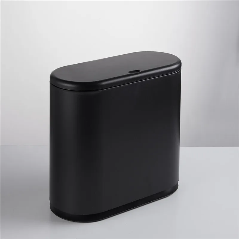 Modern Durable Oval Plastic Garbage Can with Pop-Up Press Type Lid Bathroom Toilet Trash Bin Wastebasket