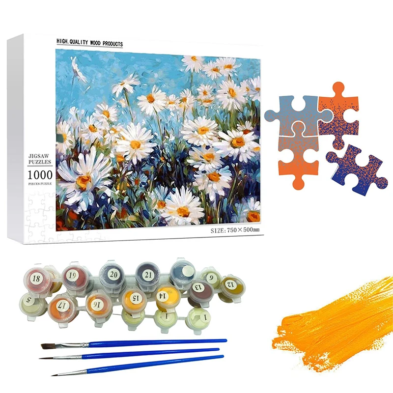 Flower Jigsaw Puzzle Painting By Number Wooden DIY Custom Hand-painted Wall Art For Children and Adult