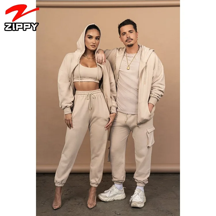 2021 spring New Fashion Custom Logo Jogger Sets blank zip up hoodies jacket sweatsuits unisex sets
