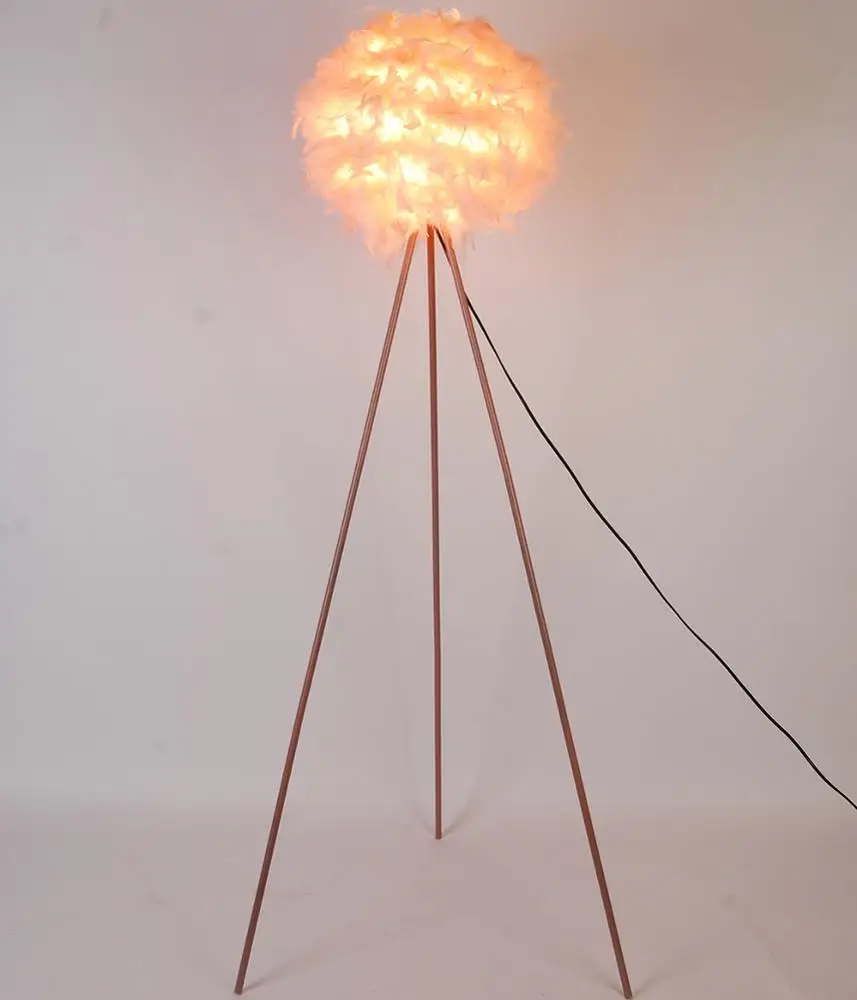 Custom Classic European Style Glass Indoor Lighting Iron Loft Pinky Feather Lamp Floor