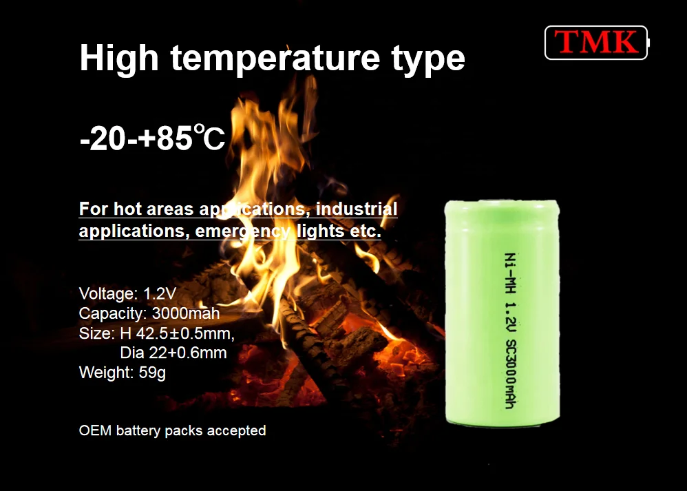 Высокотемпературный Тип Sub C 3000 mah nimh аккумулятор 12v 24v перезаряжаемые батареи sub