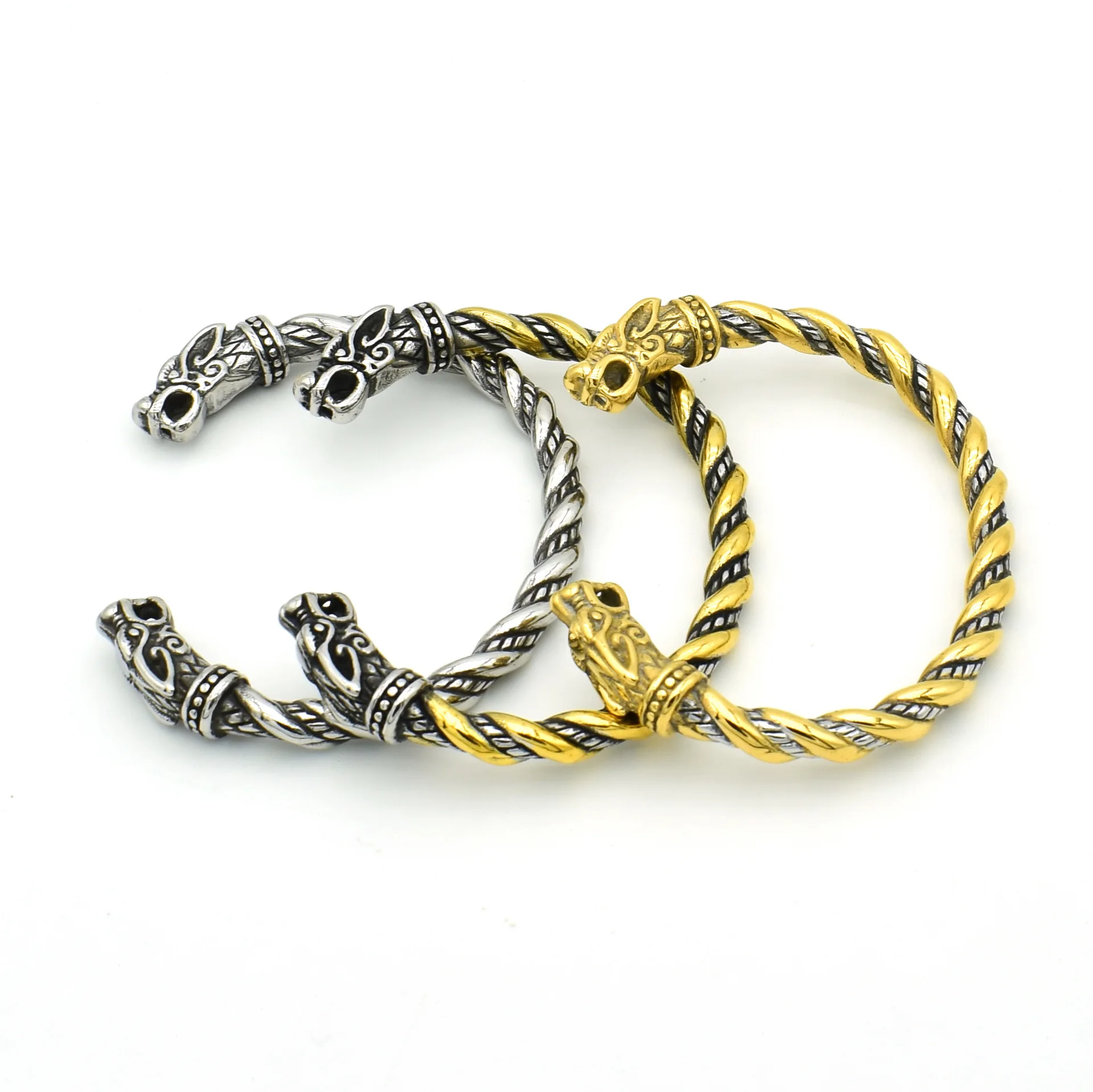 Vintage Mens Titanium Steel Open Wire Wrap Silver Dragon Viking Bracelet