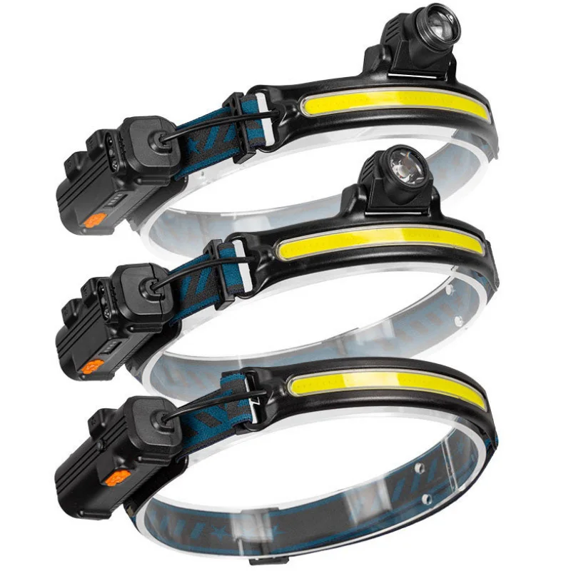 Double Adjustable  230 LED Headlight Super Bright Waterproof USB Rechargeable Head Lamp COB Motion Sensor Light Band Headlamp