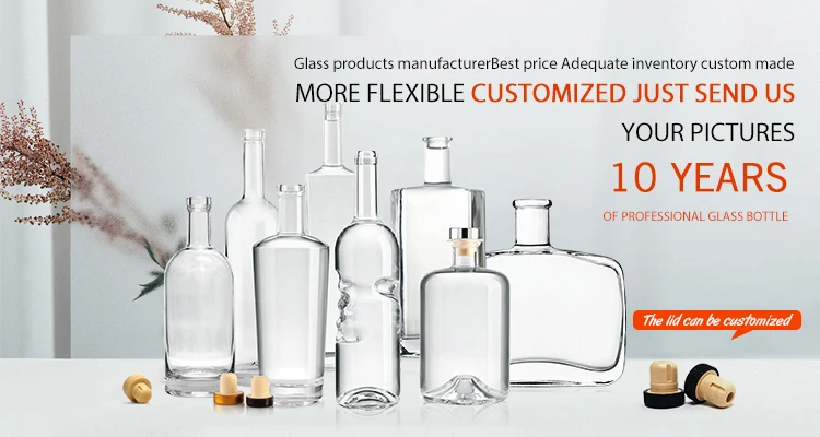 Custom Brand 500/700/750ml Glass Gin Liquor Whisky Vodka spirit Storage Glass Bottle with Cork Stopper