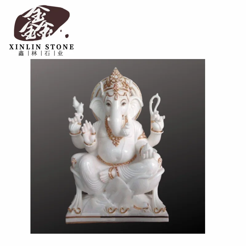 Best Selling Relaxing Ganesha Statue Hand Carved White Stone Sculpture Home Decor Hindu God Available at Wholesale Price