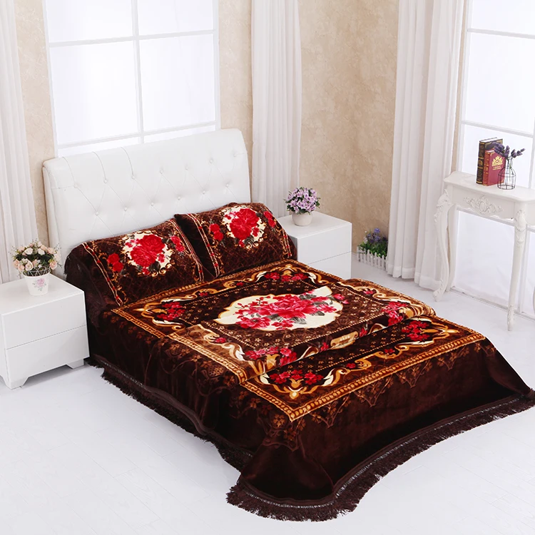 JOYDAY Super Luxury Printed Adult Raschel Mink Bedding Sets Designer Muslin Blanket Set For Full Bed