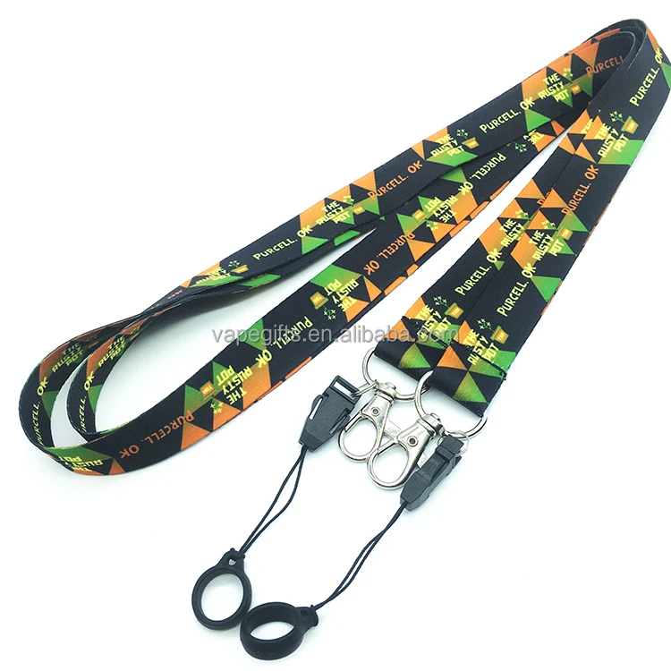 
Custom Printed Polyester Nylon Plain Material Neck Strap Vapor Pen Holder Lanyard with Silicone Rubber Ring 