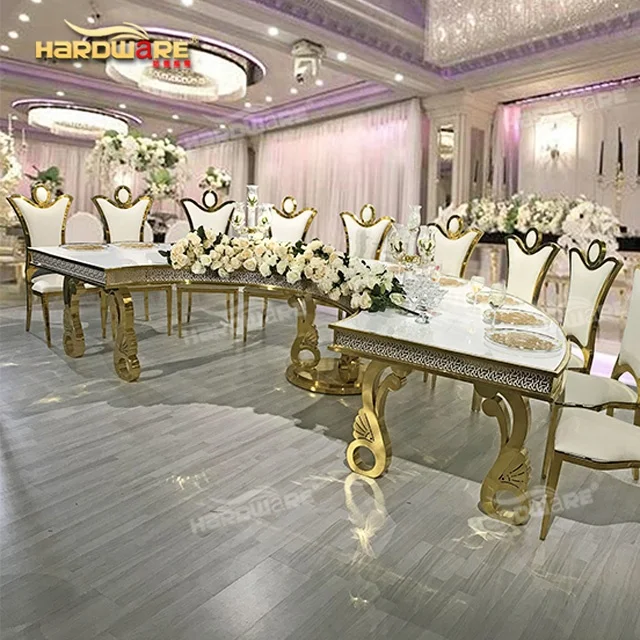 Дубай полулунный дизайн звуковой индукционный светодиодный банкетный стол из нержавеющей