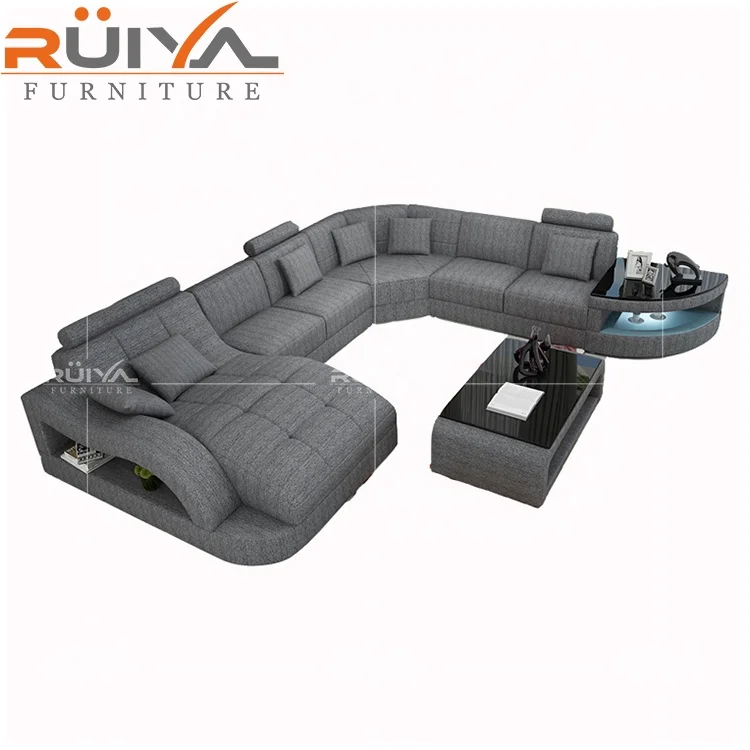 Germany design Luxury furniture Best selling  U shaped modern fabric sofa set with LED Light
