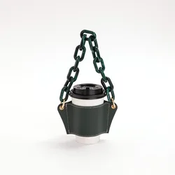 New Acrylic Chain Coffee Cup Cover Pu Leather Accompanying Cup Portable Anti-scalding Heat Insulation Tea Cup Protective Cover