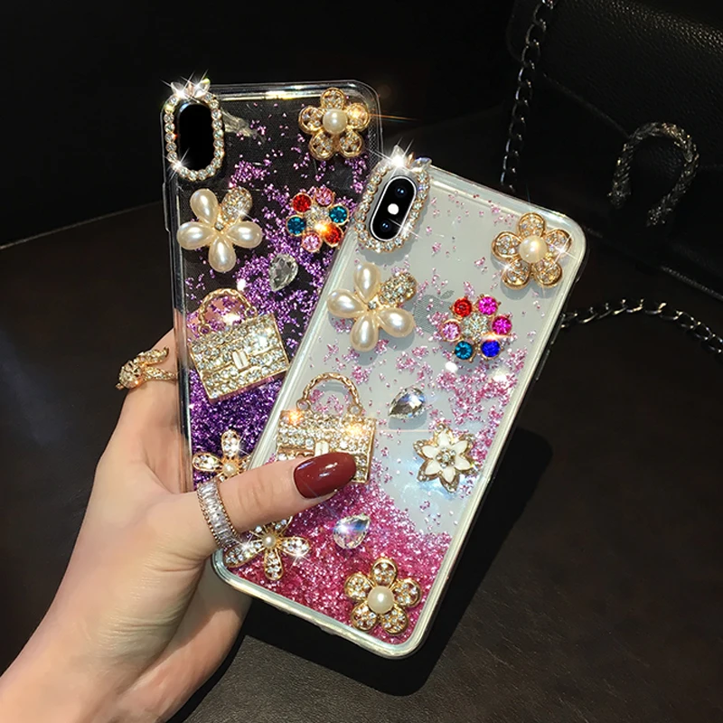 Protective TPU girly bling diamond phone case luxury glitter quicksand phone cases for 13 pro max cover