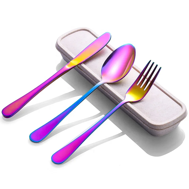 Portable Stainless Steel Fork And Spoon Knife Travel Cutlery Set With Case Sliverware for Lunch Camping