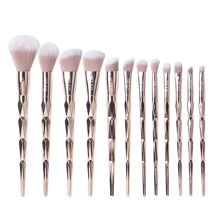 12PCS Private Logo Customized Quality Champagne Gold handle soft synthetic hair beauty wholesale Makeup Brush with free PU bag