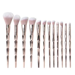 12PCS Private Logo Customized Quality Champagne Gold handle soft synthetic hair beauty wholesale Makeup Brush with free PU bag